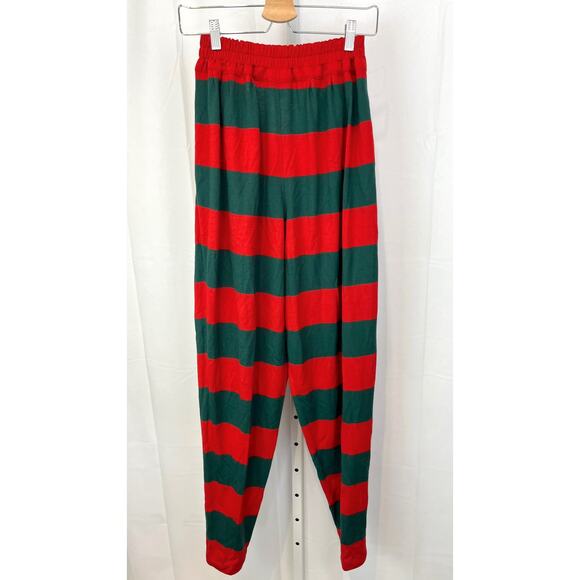 TAKEZO Japan M Pleated Tapered Harem Pants Striped Wool Knit Hi Rise Red Green - Picture 2 of 11